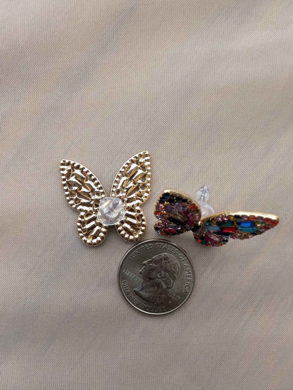 Multicolor Butterfly Earrings | Rhinestone Statement | Feminine Glam - Picture 3 of 3